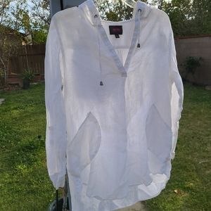 Forsythia Beachware: White Linen Hooded Coverup
